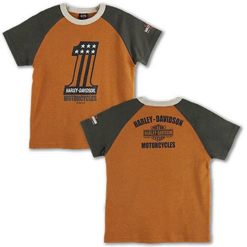 Harley Davidson Raglan Short Sleeve TShirt Orange Green Graphic Tee Boys Biker 6